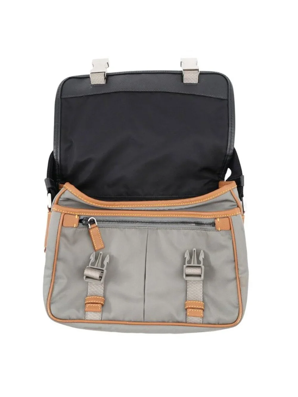 Prada Shoulder Bag Saffiano Leather Nylon Black